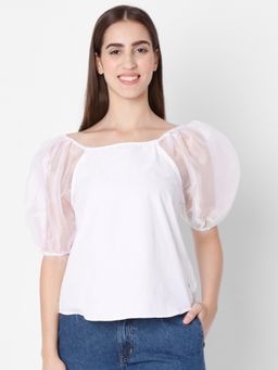 Spykar - White Cotton Regular Fit Blouse Top for Women
