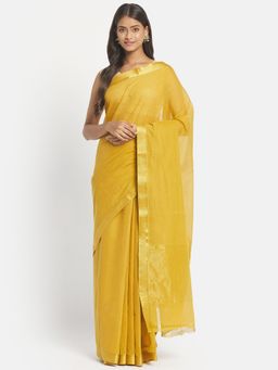 Fabindia - Mustard Cotton Woven Saree without Blouse