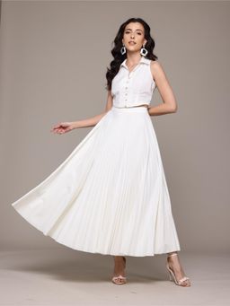 Label Ritu Kumar - Women White Solid Top with Skirt (Set of 2)