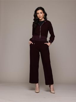 Label Ritu Kumar - Women Burgundy Solid Co-Ord (Set of 2)