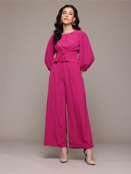 Label Ritu Kumar - Women Pink Solid Co-Ord (Set of 2)