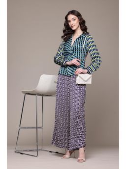 Label Ritu Kumar - Women Blue Abstract Top with Palazzo (Set of 2)