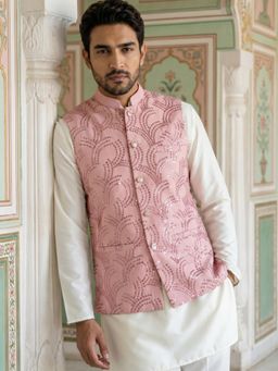 Jompers - Pink Men's Designer Sequins Embellished Nehru Jacket