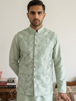 Jompers - Green Men's Designer Sequins Embellished Nehru Jacket