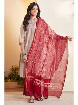 Biba - Women Red Chanderi Chevron Printed Dupatta