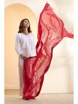 Biba - Women Red Cotton Bandhani Printed Dupatta