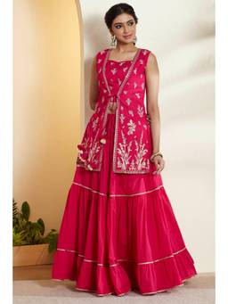 Biba - Women Red Polyester Gathered Blouse Lehenga with Dupatta