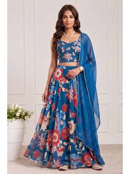 Biba - Women Blue Viscose Rayon Blouse Lehenga with Dupatta