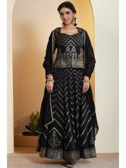 Biba - Women Black Polyester Kalidar Blouse Lehenga with Dupatta
