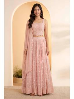 Biba - Women Pink Viscose Rayon Embellished Kalidar Blouse Lehenga with Dupatta