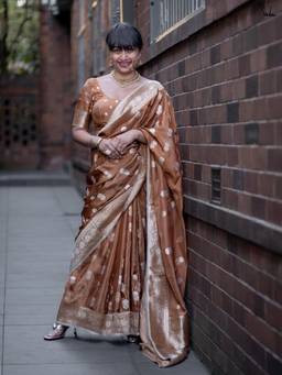 Suta - Woven Brown Viscose Saree With Unstitched Blouse