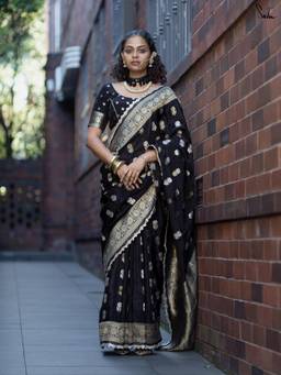 Suta - Woven Black Viscose Saree With Unstitched Blouse