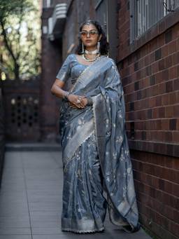 Suta - Woven Grey Viscose Saree With Unstitched Blouse