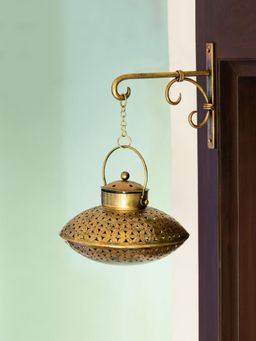 ExclusiveLane - 'Nayaab Handi ' Floral Hand-Etched Tea Light Holder With Wall Bracket (Metal)