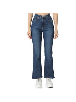 Spykar - Women Navy Blue Boot Cut Fit High Rise Cotton Lycra Casual Jeans