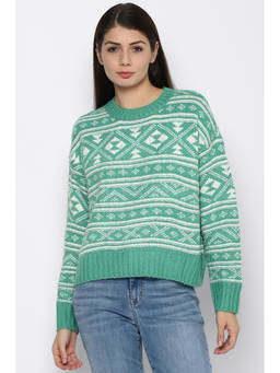 American Eagle - Women Green Fair isle Snowdrift Sweater