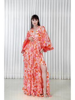 MANDIRA WIRK - Maple Leaves Printed Chiffon Dress