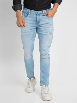 Spykar - Men Light Blue Cotton Slim Fit Tapered Length Jeans (Kano)