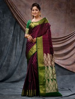 CHARUKRITI - Purple Silk Blend Handloom Nakshi and Paisley Design Saree with Unstitched Blouse