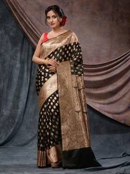 CHARUKRITI - Black Handloom Katan Silk Zari Woven Design Saree with Unstitched Blouse