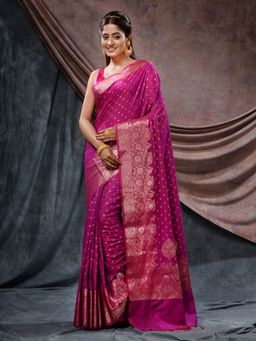 CHARUKRITI - Pink Handloom Silk Blend Small Buttas Saree with Unstitched Blouse