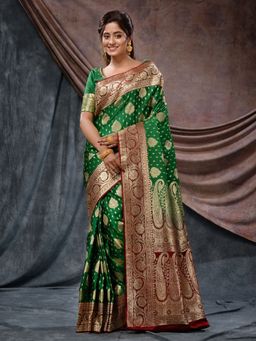 CHARUKRITI - Green Katan Silk Handloom Zari Woven Paisley Saree with Unstitched Blouse