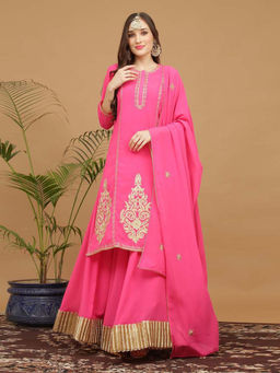 Kaanchie Nanggia - Pink Georgette Kurta with Skirt & Dupatta (Set of 3)