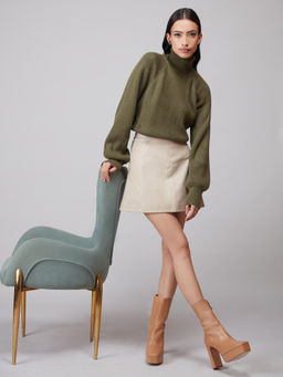Twenty Dresses by Nykaa Fashion - Olive Green Solid Turtle Neck Sweater