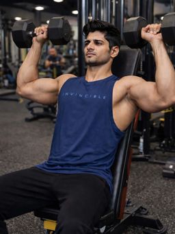 INVINCIBLE - Men Navy Blue Cotton Solid Tank Top