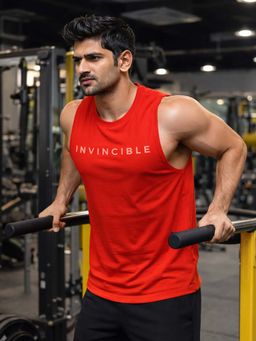 INVINCIBLE - Men Red Cotton Solid Tank Top