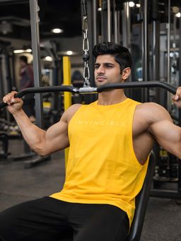 INVINCIBLE - Men Yellow Cotton Solid Tank Top