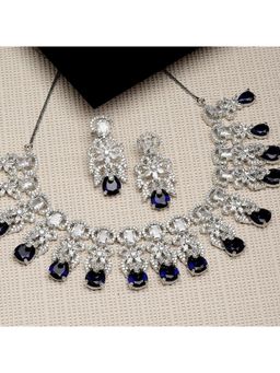 Karatcart - Silver Tone Blue American Diamond Necklace Set for Women (Set of 2)