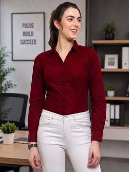 Blue Ronin - Maroon Women Full Sleeve Regular Fit Shirt