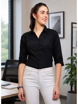Blue Ronin - Black Women 3/4 Sleeve Regular Fit Shirt