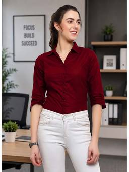 Blue Ronin - Maroon Women 3/4 Sleeve Regular Fit Shirt