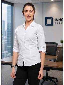 Blue Ronin - White Women 3/4 Sleeve Regular Fit Shirt