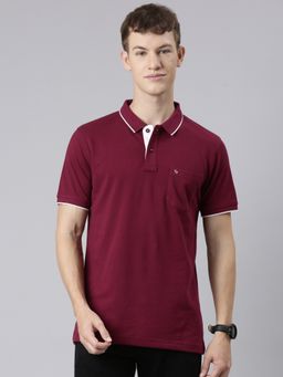 Classic Polo - Men Half Sleeve Burgundy Collar Neck Slim Fit Solid Polo T-Shirt