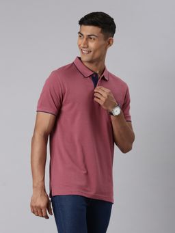 Classic Polo - Men Half Sleeve Pink Collar Neck Slim Fit Solid Polo T-Shirt