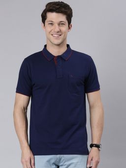 Classic Polo - Men Half Sleeve Navy Blue Collar Neck Slim Fit Solid Polo T-Shirt