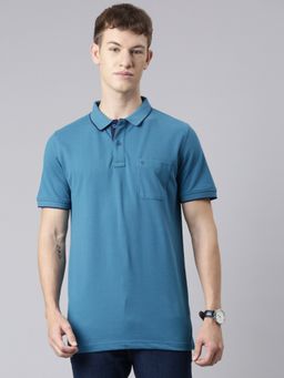 Classic Polo - Men Half Sleeve Dark Blue Collar Neck Slim Fit Solid Polo T-Shirt