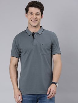 Classic Polo - Men Half Sleeve Steel Grey Collar Neck Slim Fit Solid Polo T-Shirt