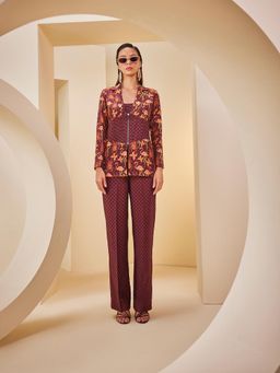 THE ROYALEUM ATELIER - Maroon Corset Tube Top with Pant and Jacket (Set of 3)