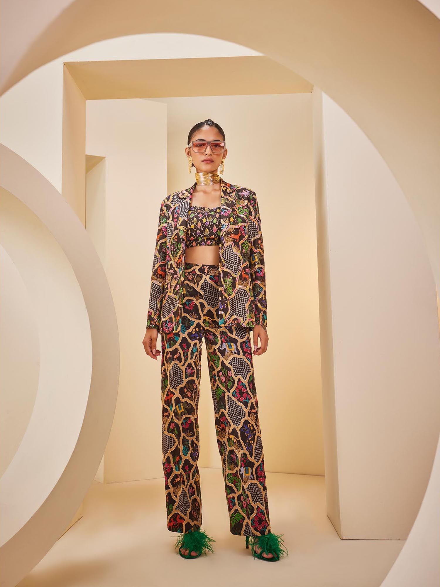 Multicolour Pant with Bustier and Blazer (Set of 3)-picture-39