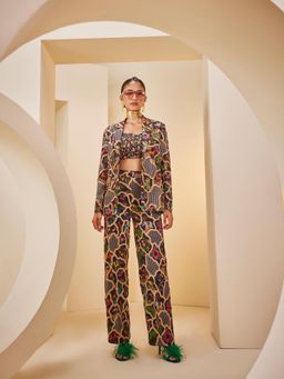 THE ROYALEUM ATELIER - Multicolour Pant with Bustier and Blazer (Set of 3)