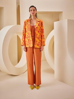 THE ROYALEUM ATELIER - Orange Pant with Corset Top and Blazer (Set of 3)