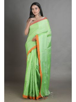 Arhi - Green Tissue Handwoven Soft Saree with Unstitched Blouse