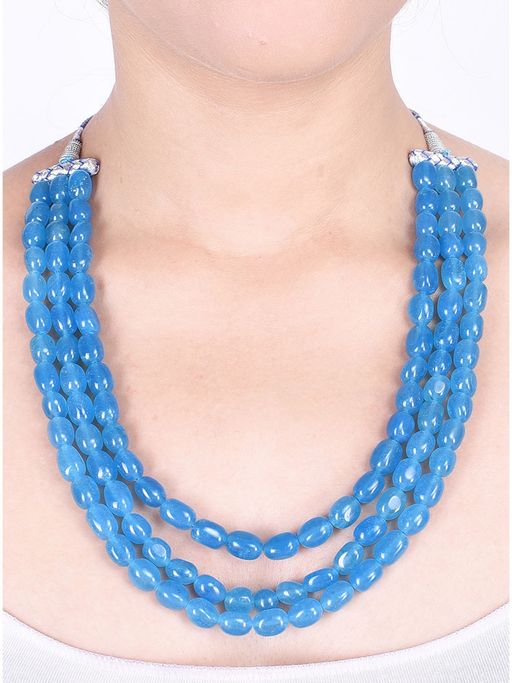 Ratnavali Jewels Three Layer Real Blue Onyx Stone Beads Necklace