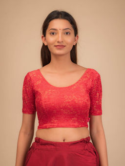 BINDIGASM'S ADVI - Vasu Overlap Velvet Gold Foil Stretchable Pull On Red Blouse