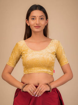 BINDIGASM'S ADVI - Vasu Overlap Velvet Gold Foil Stretchable Pull On Gold Blouse