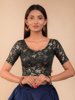 BINDIGASM'S ADVI - Akshar Rose Gold Rose - 3D Foil Green Blouse